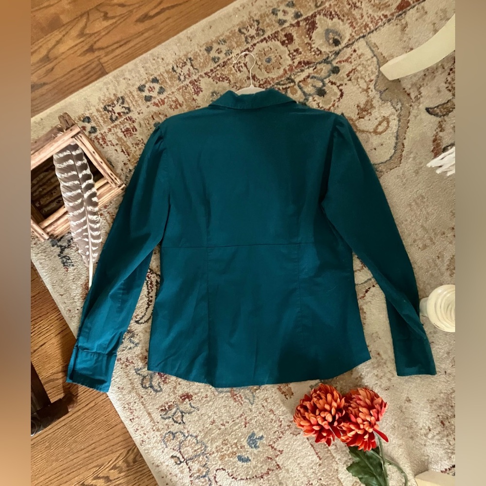 Teal Ruffled Button-Up Blouse - image 3